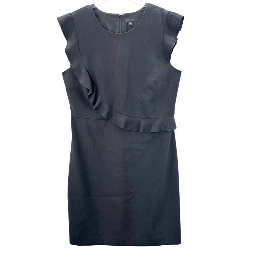 Ann Taylor Sheath Dress Women 16‎ Black Ruffle Flutter Sleeve Business - Picture 1 of 9